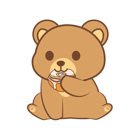 cute bear eating a cakeのイラスト素材