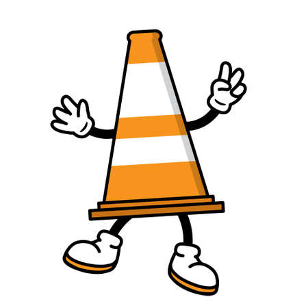 road cone mascot with hand and feetのイラスト素材