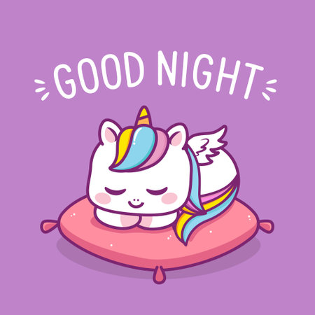 cute unicorn sleeping in the cloudのイラスト素材