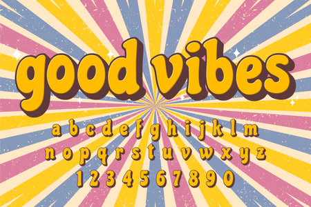 decorative good vibes Font and Alphabet vectorのイラスト素材