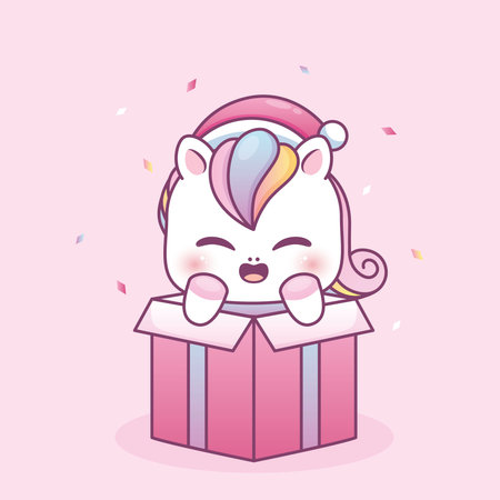 merrry christmas unicorn inside cute boxのイラスト素材