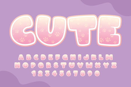 decorative cute Font and Alphabet vector with paw patternのイラスト素材