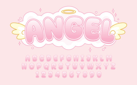 decorative angel Font and Alphabet vectorのイラスト素材