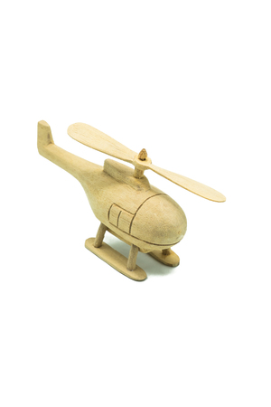 Wooden helicopter toy isolated on white backgroundの写真素材