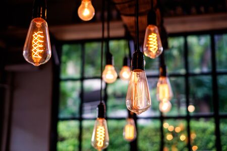 Lighting decor in restaurant for backgroundの写真素材