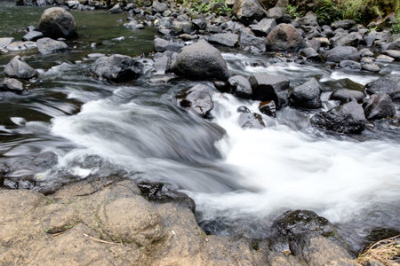 Closeup of water flow over rocks at Water fall