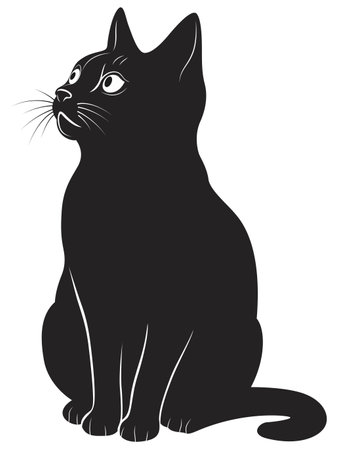 A striking silhouette of a mysterious black cat gazing upward, ideal for a variety of creative and artistic projectsのイラスト素材