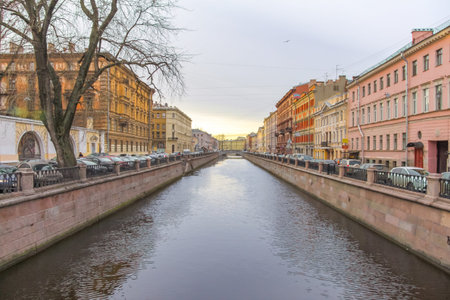 The embankments of the Griboedov canal in autumn, St. Petersburg. The urban landscape
