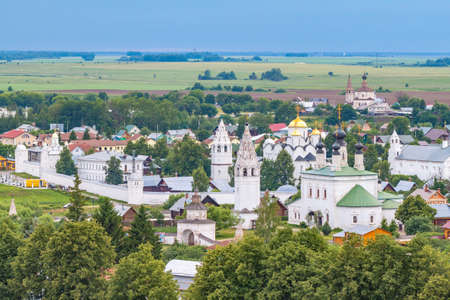 Pokrovsky cathedral, view from the belfry, Suzdal, Russia. Old city view from the topの写真素材