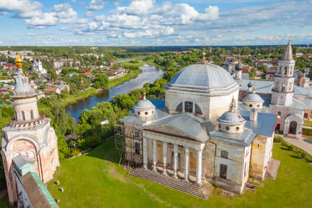 Borisoglebsky monastery in a summer day, Torzhok, Russia. Majestic landmark, beautiful view into the distanceの写真素材