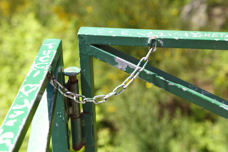 Metal gate with chainの写真素材