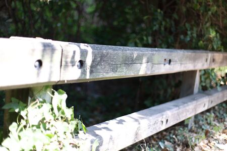 Fence with blurred background in a forestの写真素材