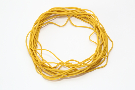 Several rubber bands isolated on white backgroundの写真素材
