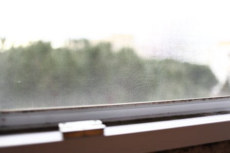 Mosquito net on a PVC windowの写真素材