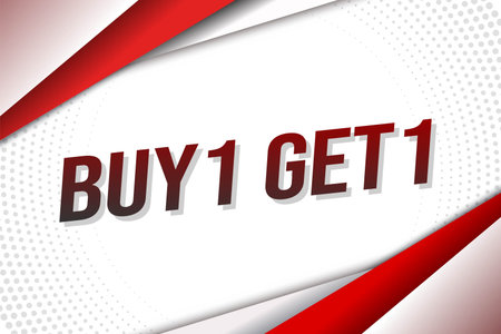 Buy 1 get 1 word concept vector illustration with lines 3d style for social media landing page,...