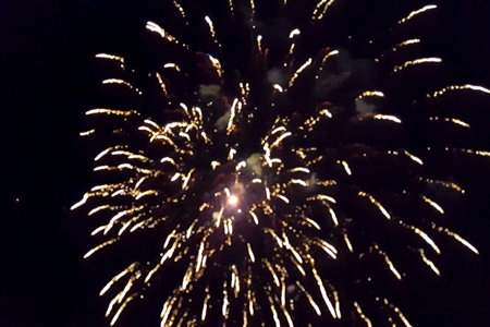 Festive salute in the night sky. Explosions of fireworks.