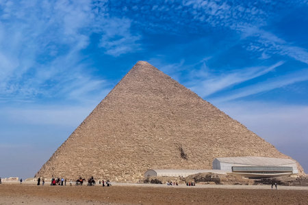 Giza Museum Complex, Egypt - 27 August 2017: Pyramids of giza. Great pyramids of Egypt. The seventh...