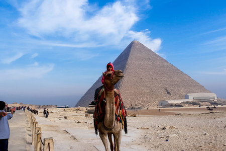 Giza Museum Complex, Egypt - 27 August 2017: Pyramids of giza. Great pyramids of Egypt. The seventh...