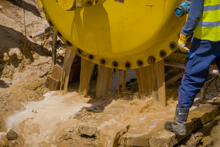 Construction of the pipeline. Site construction. Construction machineryの写真素材