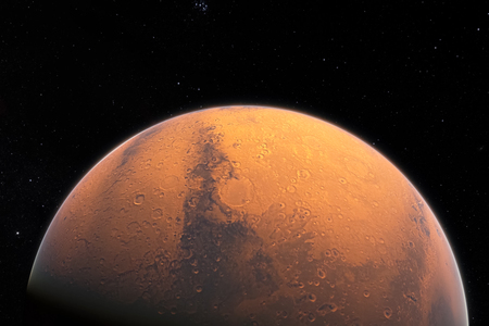 The planet Mars. Red planet in space. Computer graphics.の写真素材