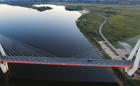 Beautiful bridge over the river. The bridge on the cables is road.の写真素材