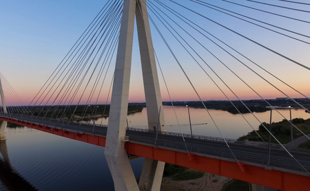 Beautiful bridge over the river. The bridge on the cables is road.の写真素材