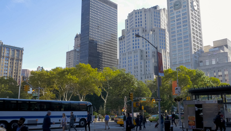 New York, USA - June 20, 2015: Walking through the streets of New York, Manhattan. The life of New York in the afternoon. Streets and city buildings.のeditorial素材