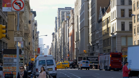New York, USA - June 20, 2015: Walking through the streets of New York, Manhattan. The life of New York in the afternoon. Streets and city buildings.のeditorial素材