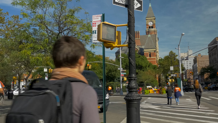 New York, USA - June 20, 2015: Walking through the streets of New York, Manhattan. The life of New York in the afternoon. Streets and city buildings.のeditorial素材