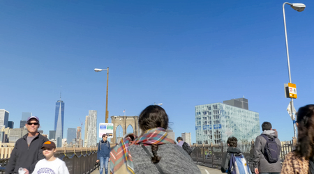 New York, USA - June 20, 2015: The Brooklyn Bridge. Walk on the bridge. Walking through the streets of New York, Manhattan. The life of New York in the afternoon. Streets and city buildings.のeditorial素材