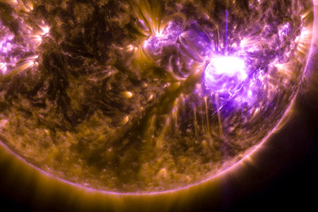 View of the sun through filters, computer graphics of the sun near. The star is the sun. 3D...