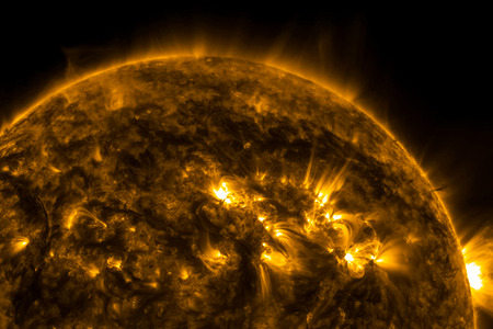 View of the sun through filters, 3D rendering computer graphics of the sun near. The star is the sun.の写真素材