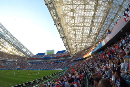 Sochi, Russia - June 15, 2018: Sochi, the stadium fisht. The fans filled the stadium. Match Portugal vs Spainのeditorial素材