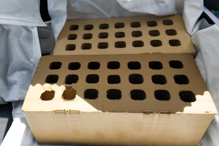 Unburned samples of ceramic hollow bricks.