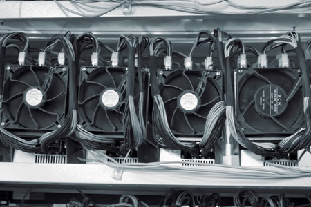 A mining farm, video cards and asiki mining farm.