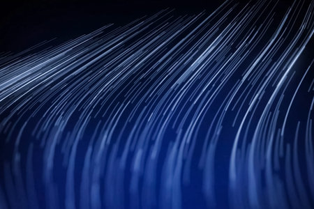 Illustration, white wavy stripes on a blue background, abstract background.の写真素材