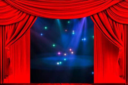 Theatre curtain and lighting on stage. Illustration of the curtain of the theater.の写真素材