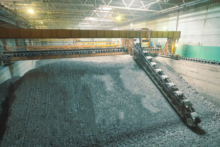 Clay conveyor line for brick production. Brickworks.の写真素材