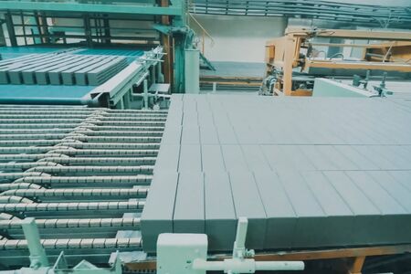 Brick production, hollow ceramic bricks factory. Brick production, bricks factory.の写真素材