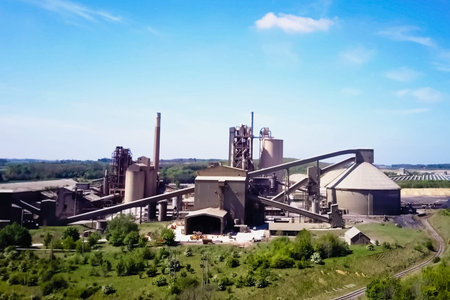 Large cement plant. The production of cement on an industrial scale in the factory.