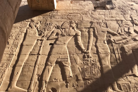 Buildings and columns of ancient Egyptian megaliths. Ancient ruins of Egyptian buildingsの写真素材