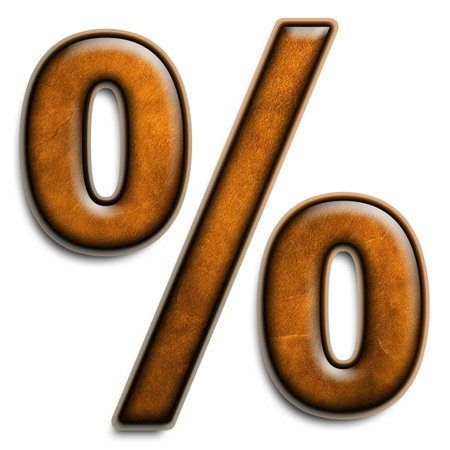 Individual isolated % Percent symbol in brown leatherの写真素材