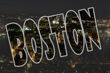 Boston, Massachusetts cityscene at night with textの写真素材