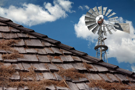 Rustic wood palet roof with windmill view