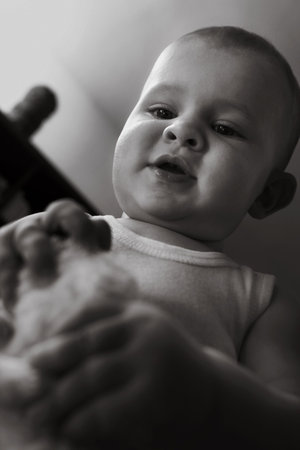 1 year old  from a floor perspective.の写真素材