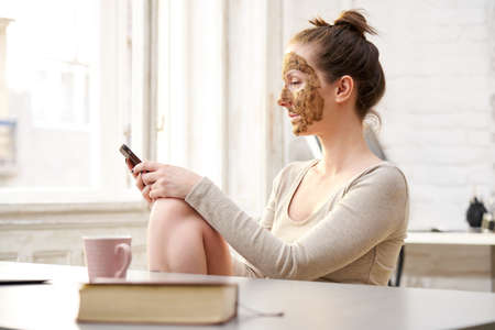 Woman in cosmetic beauty mask skin careの写真素材
