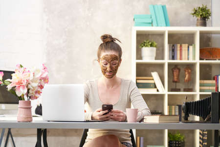 Woman in cosmetic beauty mask skin careの写真素材