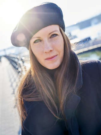 Portrait of elegant french woman outdoorの写真素材
