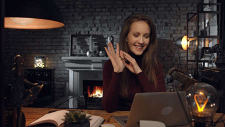 Home office - woman working from home on video chatの写真素材