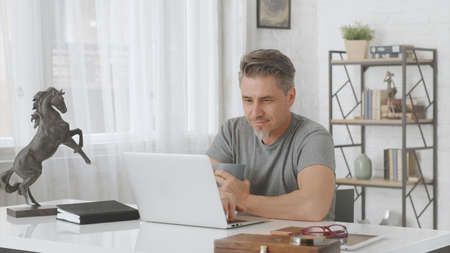 Man working from home with computerの写真素材